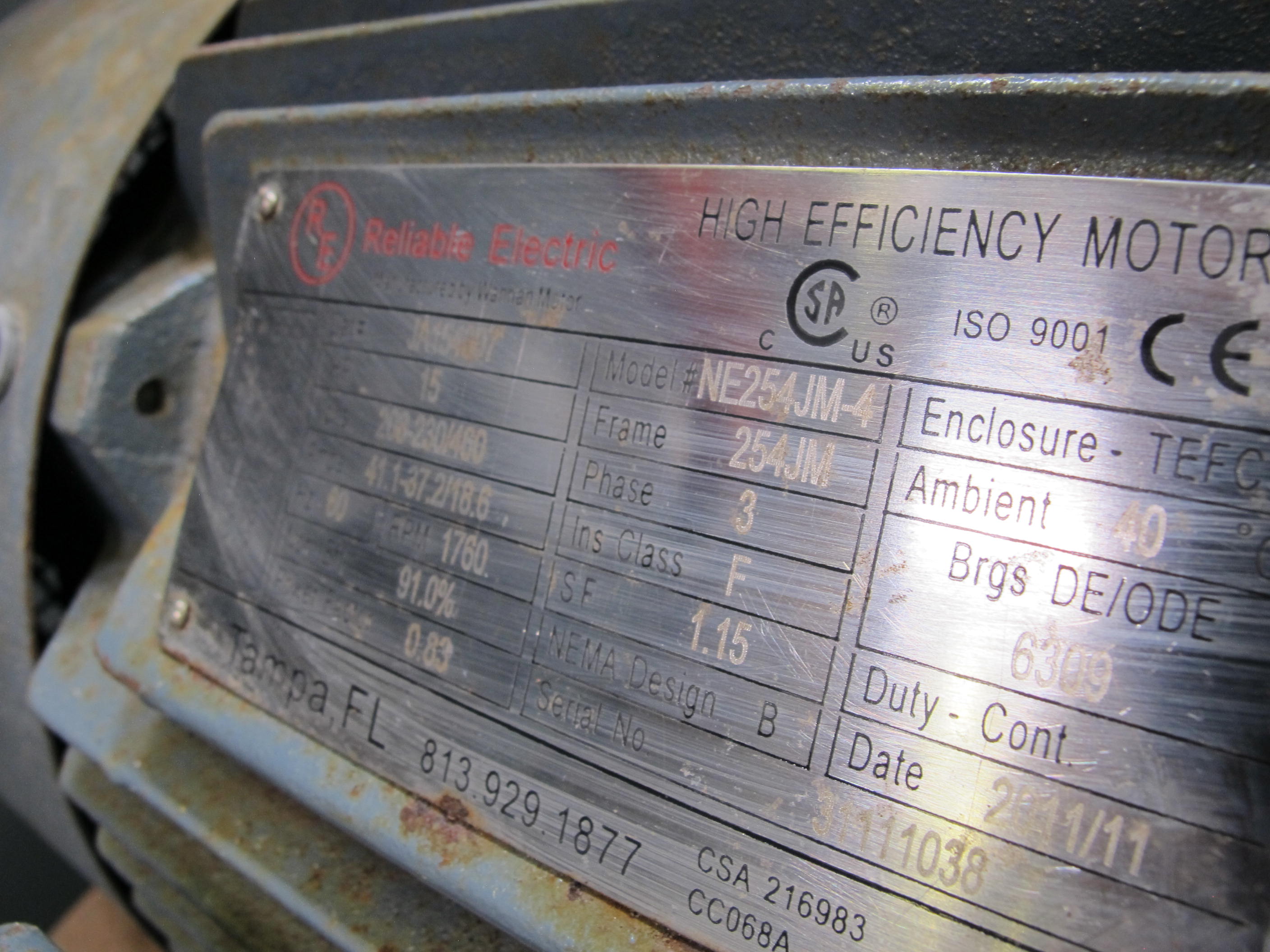 RELIABLE ELECTRIC MOTOR, MODEL#NE254JM-4. LOADING & HANDLING FEE $15-4157